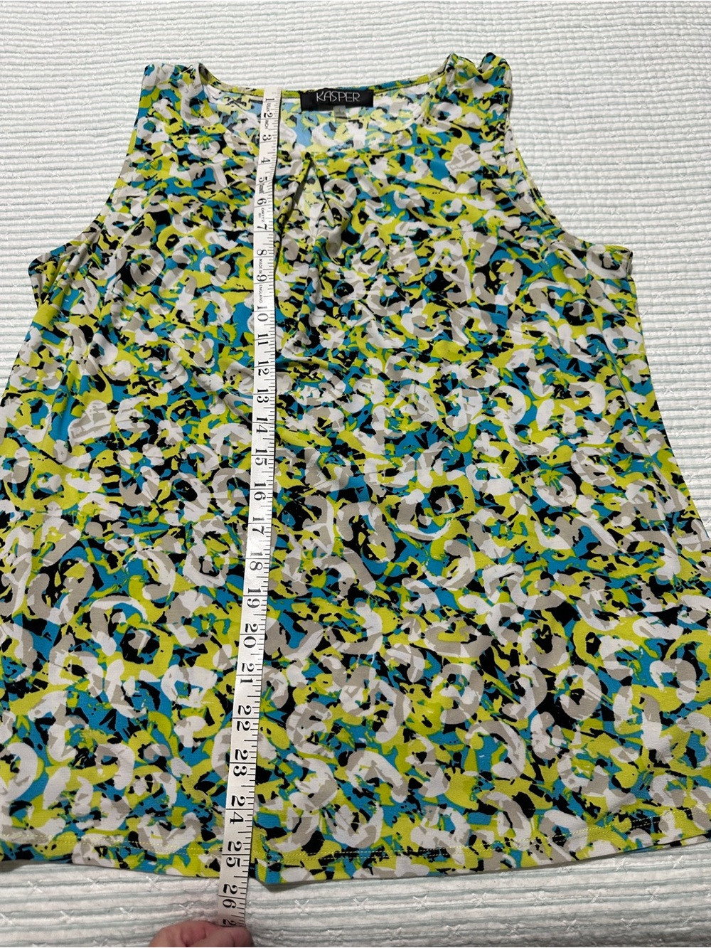 Kasper Sleeveless Keyhole Blouse in Blue, Lime & White - Picture 5 of 7